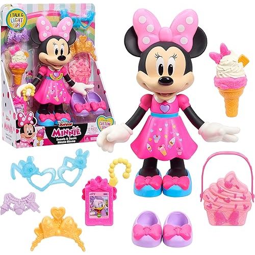 Disney Junior Sweets & Treats Minnie Mouse, Interactive 10-Inch Doll with Lights, Sounds, and Accessories, Kids Toys for Ages 3 Up, Amazon Exclusive by Just Play
