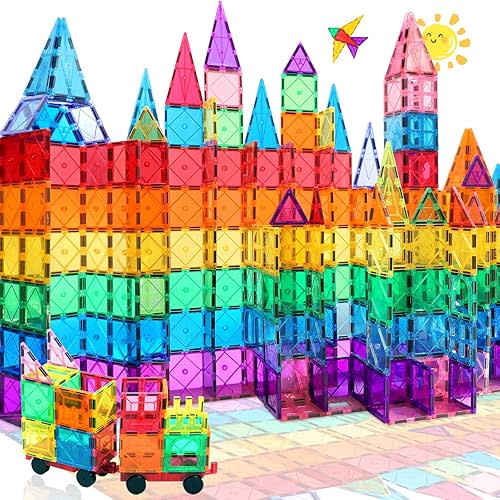 100PCS Magnetic Tiles Blocks for Kids Ages 3-5 4-8 with 2 Cars,STEM Learning Educational Preschool Magnet Building Toys for Toddlers,Christmas Birthday Gifts Toys for 3 4 5 6 7 8+ Year Old Boys Girls