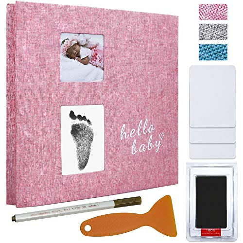 Vienrose Baby Photo Album 4x6 Self Adhesive Memory Book Magnetic Scrapbook Kit with Clean-Touch Ink Pad Create Handprint Footprintand and a Metallic Pen for boy or Girl Baby,40 Pages