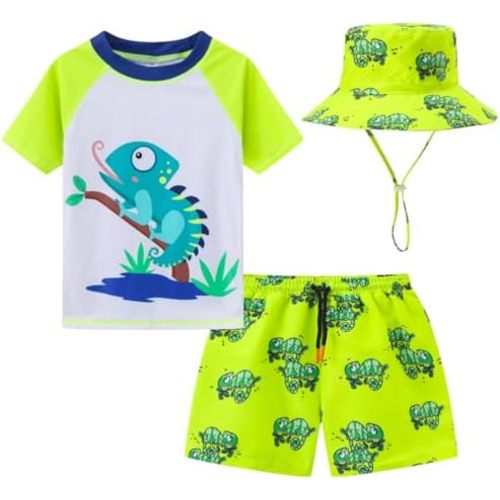Toddlers Baby Boys' 3-Piece Rashguard Sets Swimsuits Bathing Suit with Hat Surfing Swimwear Sunsuit UPF 50+