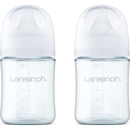 Lansinoh Glass Baby Bottles, Anti-Colic, White, 5oz, 2 Count, with Extra Slow Flow Nipples (Size XS, 0-1 Month), Baby Feeding Essentials