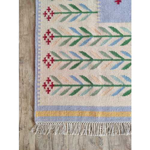 Modern Flatweave Area Rug, Wool Multicolor Rug, Ivory Persian Wool Rug, Handwoven Wool Rug For Living Room, Floral 5x8, 6x9, 8x10 FT