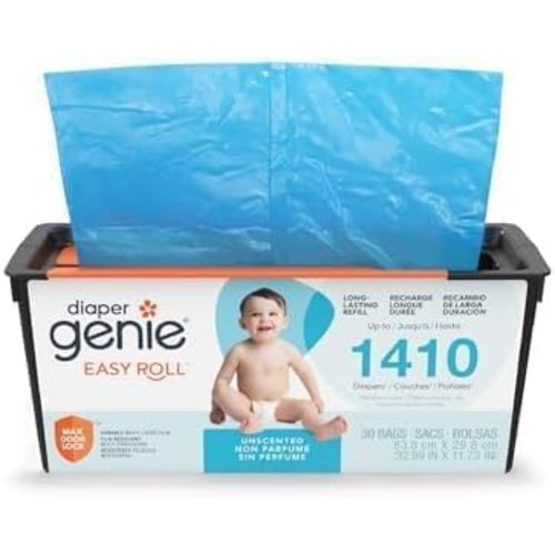 Diaper Genie Easy Roll Refill | 30 Bags Per Refill | Holds Up to 1410 Newborn Diapers | Odor Control | Diaper Pail Refill Bags | Fits Diaper Genie Signature & Platinum Pails [Pack of 6]