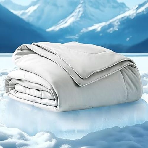 Bedsure Cooling Blankets for Hot Sleepers - Cooling Comforter, Lightweight Cold Summer Blanket for Night Sweats, Ice Breathable Comforter for Couch, Grey, 50x60 Inches