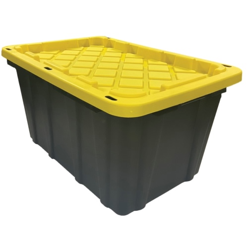Project Source Commander Large 27.0 -Gallons ( 108.0 -Quarts ) Black and Yellow Heavy Duty Stackable Tote with Standard Snap Lid
