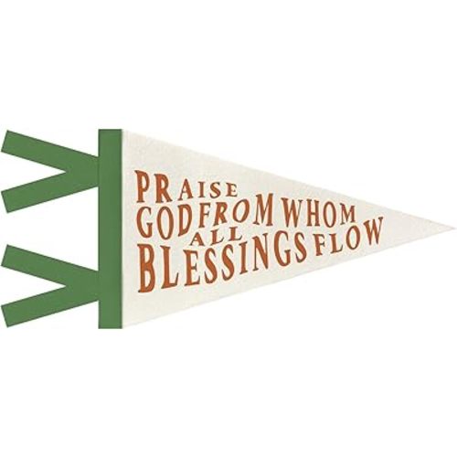 JXREQ Praise God from Whom All Blessings Flow Christian Pennant Banner Flags for Home Decor, Religious Bible Verse Scripture Canvas Wall Art Decor for Bedroom Living Room Church Office, 8x17 Inch