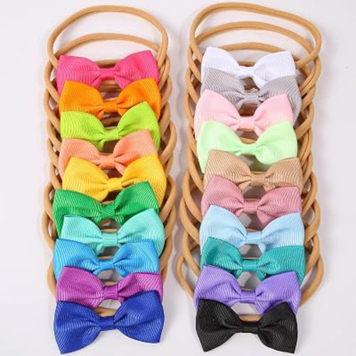 XIMA 34pcs Baby Girls Headbands with Hair Bows,Solid Ribbon Bowsfor Infants