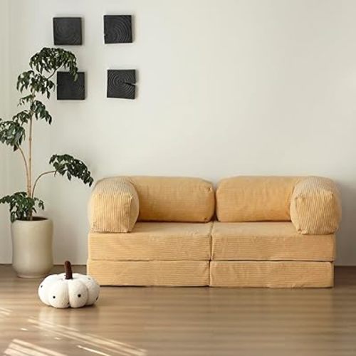 Free Combination Convertible Folding Sofa Bed, Armless Foam Floor Sofa, Sleeper Floor Couch for Living Room and Bedroom Sleeper Chair with Pillow Twin Size (Beige)