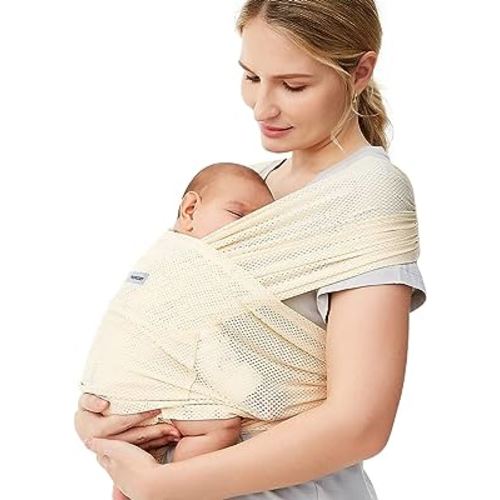 Momcozy Baby Carrier Slings, Summer Cooling Air-Mesh Fabric Baby Carriers Sling for Newborn to Toddler up to 50 lbs, Hands Free Adjustable Easy to Wear Baby Wrap Carrier Slings, Beige