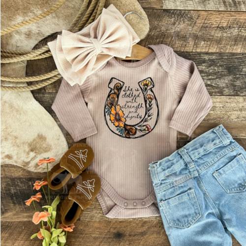 Wildflower Horseshoe L/S Ribbed Onesie/ Tee (little kid)(light purple)