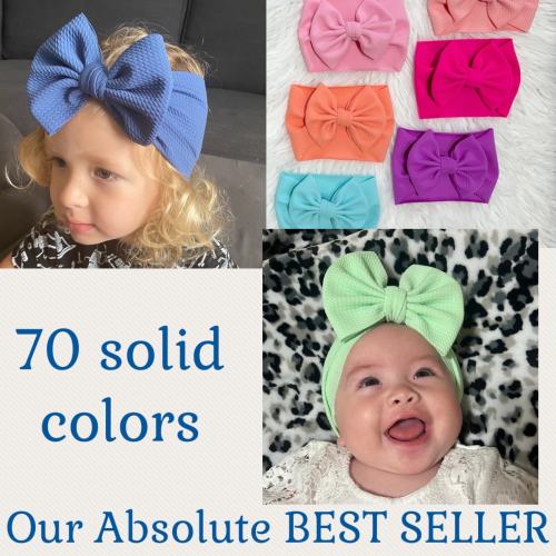 Solid Color Big Bow Baby Stretchy Headband - Newborn to Toddler Soft Headwrap - Baby Shower Gift for Mom to be
