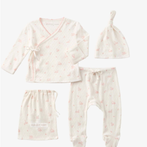 Pink Swan Print Organic Cotton Pointelle Layette 3 Pc Gift Set