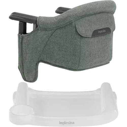 Inglesina Fast Table Chair - Pine Green Melange + Fast Dining Tray - Portable Baby High Chair - for Babies & Toddlers up to 37 lbs - Fits Tables 0.8'' to 3.5'' Thick - Compact - Travel Bag Included