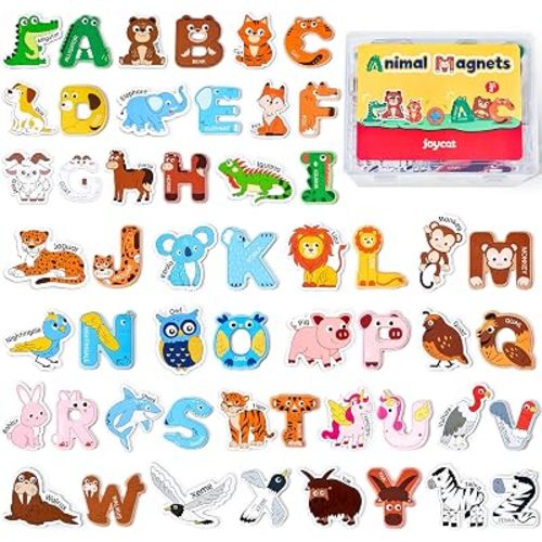 JoyCat Wooden Fridge Magnets, Cute Animal Alphabet Letters 52 Pcs