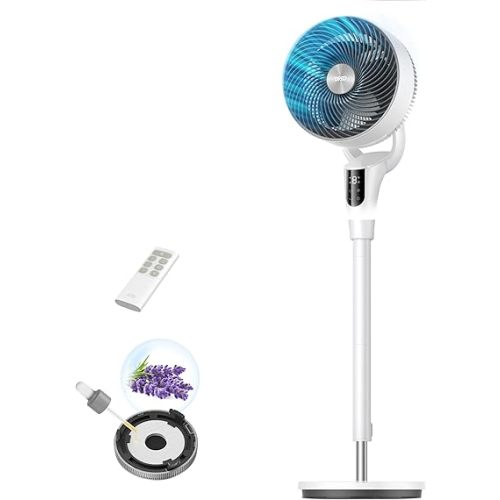 DREO Fan for Bedroom, 2026 Upgraded, 90ft Airflow, 20dB Quiet Fan, 90° Oscillating Standing Fan for Whole Room, DC Motor, 8+H Speeds, 3 Modes, 38-42'' Adjustable Height, 8H Timer, 105° Manual Vertical