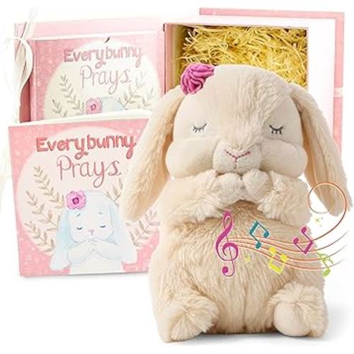 Tickle & Main Everybunny Prays Bunny Plush & Musical Prayer Toy for Christening Gifts for Girls - Pink, 7 in - Baby Dedication & Baptism Gifts for Girls with Illustrated Board Book