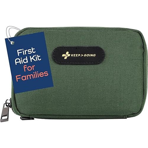 Keep Going Travel First Aid Kit for Kids – 130 Pc. for Car, Purse, Diaper Bag, Backpack, & Suitcase, with Latex-Free Bandages – 7 x 5 x 2 in. Travel First Aid Kit TSA-Approved