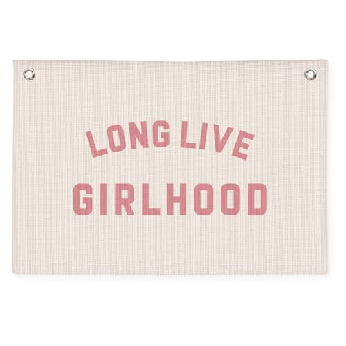 Long Live Girlhood Banner, Girls Baby Nursery Decor, Toddler Girl Room Decor, Pink Girls Room Wall Decor, 30x20 Inch Linen Wall Hanging Canvas Banner Flag - Pink