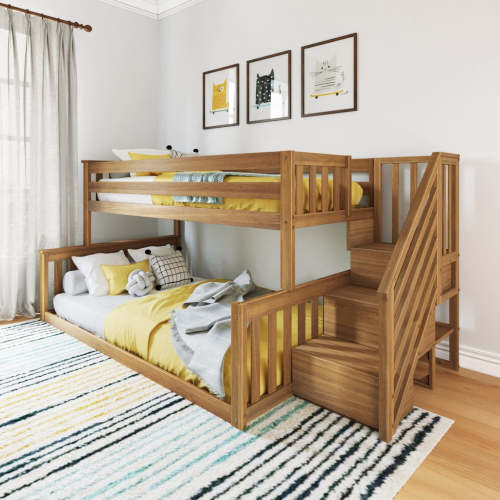 Twin Over Full Low Bunk Bed With Stairs
