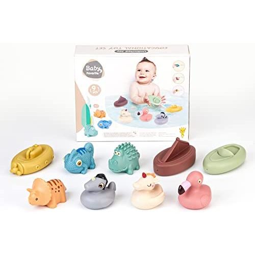 Baby Bath Toys Mold Free 9 Pack Bath Squirt Toys Soft Rubber Ocean Animals Bathtub Float Toy for Water Play Kids Preschool Education Toy Learning Skills for Bathroom