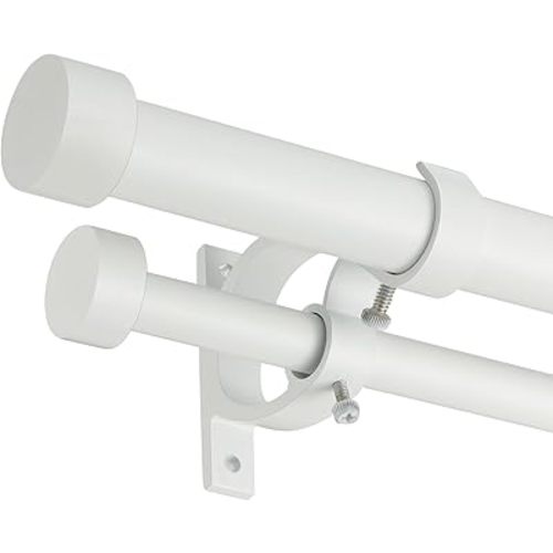 Double Blackout Curtain Rods 36 to 72 Inches (3-6 Feet),1-Inches Front and 5/8 Inches Back Adjustable End Cap Double Window Drapery Rod for Drapes and Curtains,Matte White