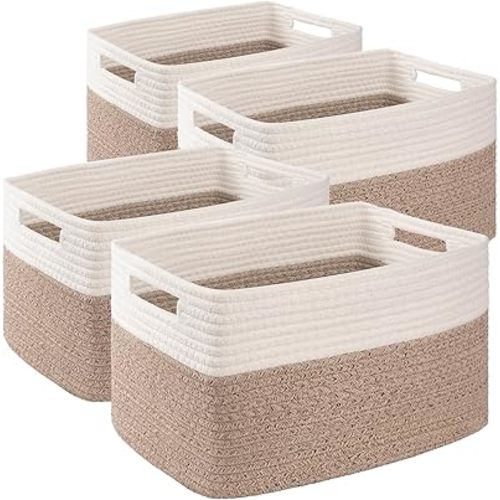Paquete de 4 cestas de almacenamiento para organizar, cestas tejidas para estantes, perfectas para juguetes, libros, toallas y ropa, cestas de regalo duraderas, almacenamiento de juguetes