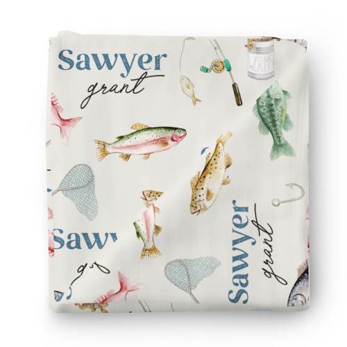 Gone Fishing Personalized Baby Name Swaddle Blanket