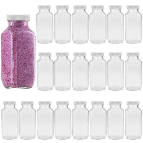 Glass Bottles 12 oz,Airtight Glass Beverage Bottles with Lids,Clear Vintage Drinking Jars 350ml,Juicing Bottle for Storage Tea,Kombucha,Milk,Smoothies,20 Pack