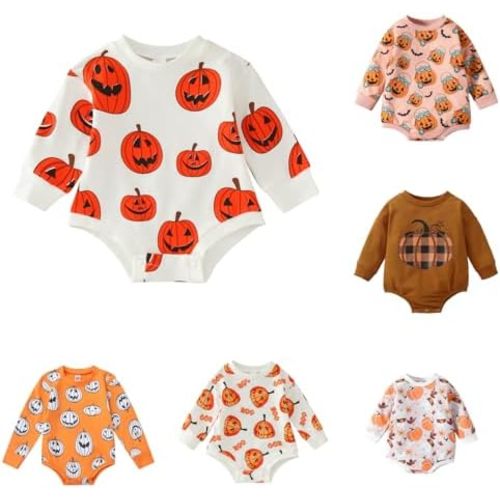 My First Halloween Baby Girl Boy Pumpkin Outfit Sweatshirt Romper Sweater Onesie Long Sleeve Bodysuit Fall Clothes