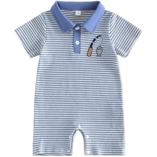 Bagilaanoe Infant Baby Boy Short Sleeve Romper Jumpsuit Fishing/Tracor Waffle Knit Outfit Summer One Piece Clothes