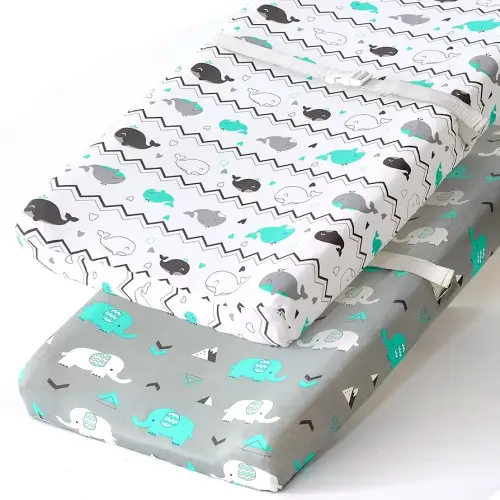 Stretchy Changing Pad Covers for Boys Girls,2 Pack Jersey Knit,Elephant & Whale