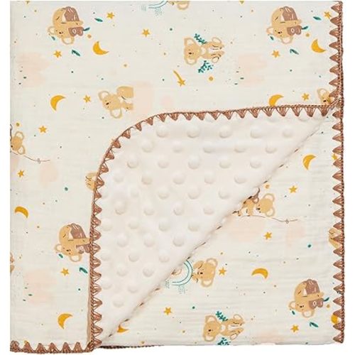 Baby Blanket Double Layer Cotton 40 x 40 Soft Receiving Blanket with Pattern Machine Washable Koala