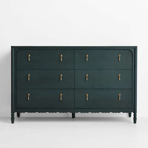 Beatrix 55" Dyed Balsam Green Wood Wide 6-Drawer Kids Dresser