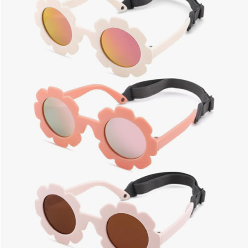 Polarized Baby Sunglasses with Strap - Unbreakable Infant Flowers Sunglasses for Newborn Girls Boys Age 0-12 Months