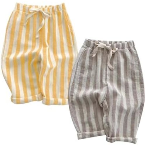 Boys Striped Pants Toddler Baby Linen Harem Pants Soft Comfortable Stretchy Drawstring Elastic Waisted Trousers