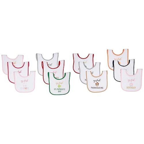Hudson Baby Unisex Baby Cotton Terry Drooler Bibs with Fiber Filling, Girl Holiday, One Size