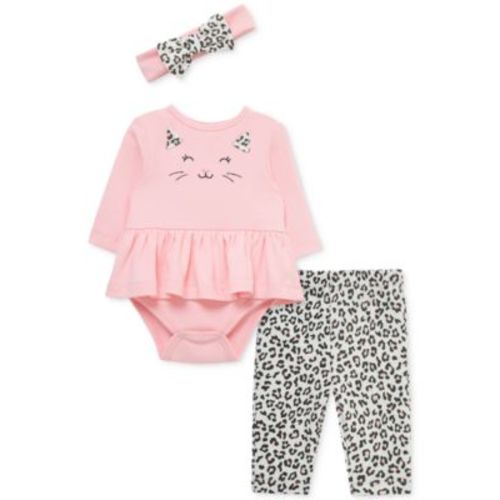 Baby Girls Cotton Leopard Headband, Bodysuit & Pants, 3 Piece Set