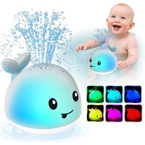 Light Up Bath Toys for Kids Ages 1-3, Rechargeable Whale Bath Toy Sprinkler for Babies 6-12 12-18 Months, 1st Birthday Gifts for Boys Girls Toddlers Infants 1 2 3 Years Old