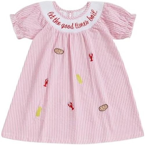 Toddler Baby Girl Crawfish Outfit Smocked Dresses Crab Fish Lobster Dress Cute Little Girls Summer Clothes