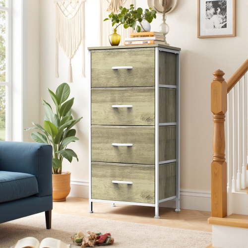 Beddle Dresser with 4 Fabric Drawers for Bedroom, Wide Storage Chest with Drawer Organizer for Closet or Living Room, Oatmeal