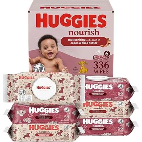 Huggies Nourish Scented Baby Wipes, 6 Push Button Packs (336 Wipes Total)