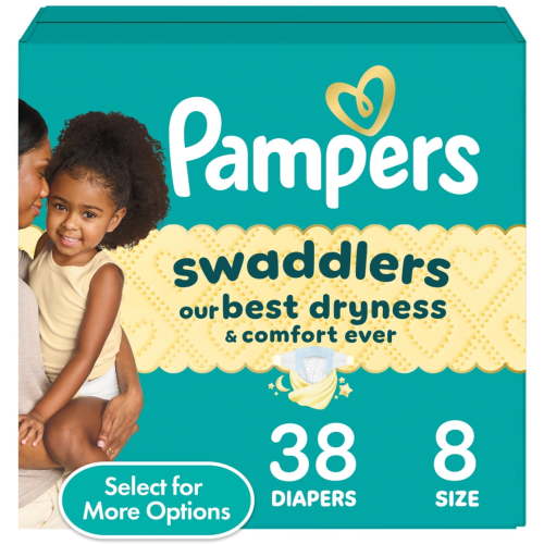 Free Shipping! Pampers Leak Protection Diaper Size 8 38 Count with Blowout Barrier and Wetness Line