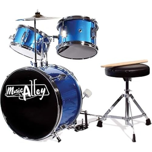 Music Alley 3 Piece Kids Drum Set with Drum Sticks & Drum Throne Seat