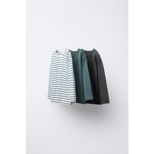 THREE-PACK OF STRIPED AND SOLID T-SHIRTS - Mid-green | ZARA United States