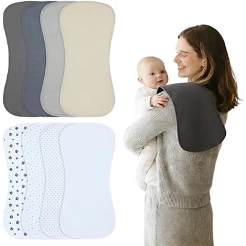 Waterproof Baby Burp Cloths 8-Pack - 4-Layer Super Absorbent Fabric, Extra Soft Plush Spit Up Rags for Newborns Infants, Unisex for Baby Boy Girl, Milk Spit Up Infant Towels