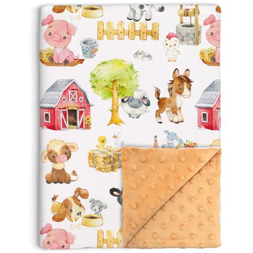Farm Baby Blankets for Boys Girls, Soft Minky Blanket with Double Layer Dotted Backing, Newborn Travel Blanket for Toddler Nursery Crib Stroller, Farm Animals Receiving Baby Crib Cow Pig Dog, 30"x40"