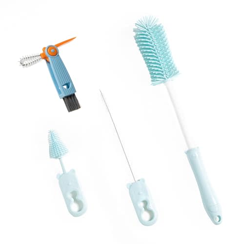 Chemimoso Silicone Bottle Cleaning Brush, 13.4in Long Handle Water Cup Bottles Cleaner for Baby Bottles, Stanley Mug, Sports Bottle, Glass Vase, with a Tiny Cup Lid Gap Cleaning Brush, z Blue