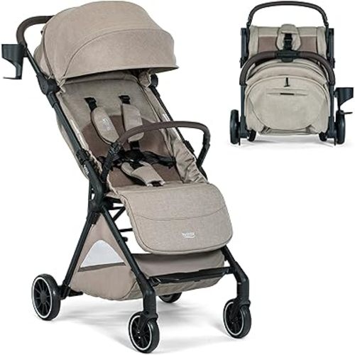 Britax Juniper+ Compact Stroller, Portable & Lightweight On-The-Go Stroller with Fastpack & One-Hand RapidFold, Infant Car Seat Compatible, Built-in Carry Strap, Ventilating Fabrics — Teak