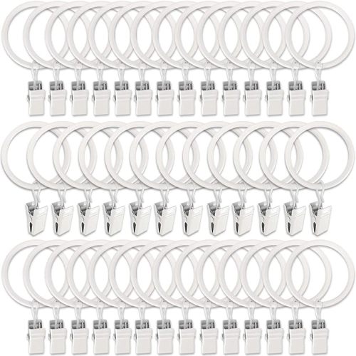 40 Pack Metal Curtain Rings with Clips, Drapery Clips Hooks, Decorative Curtain Rod Clips 1.5 in Interior Diameter, Rustproof White