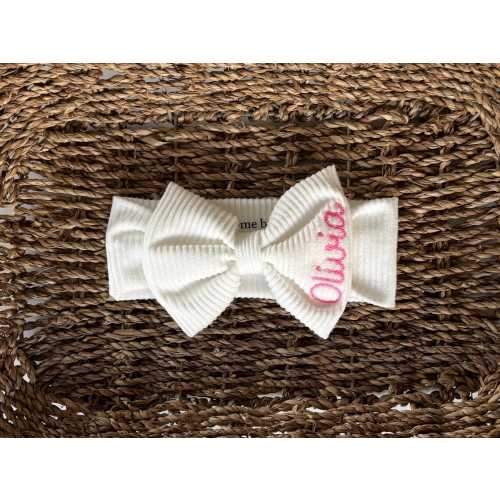 Personalized Embroidered Baby Bow Headband: Ribbed Knit, Newborn Photo Prop